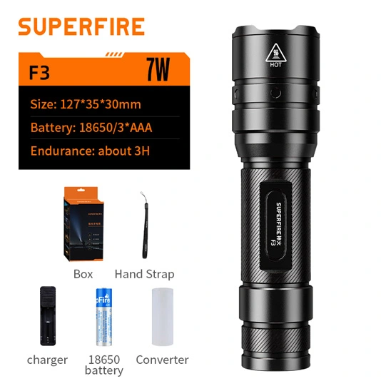 SUPERFIRE F3 Lúmenes 530 Linterna Táctica Recargable Zoomable