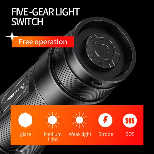 SUPERFIRE F3 Lúmenes 530 Linterna Táctica Recargable Zoomable
