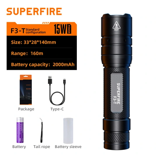 Linterna de zoom telescópico SUPERFIRE F3-T 600 lúmenes táctico