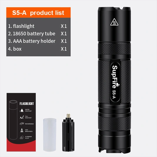 SUPERFIRE S5-A 300 lúmenes mini linterna táctica recargable
