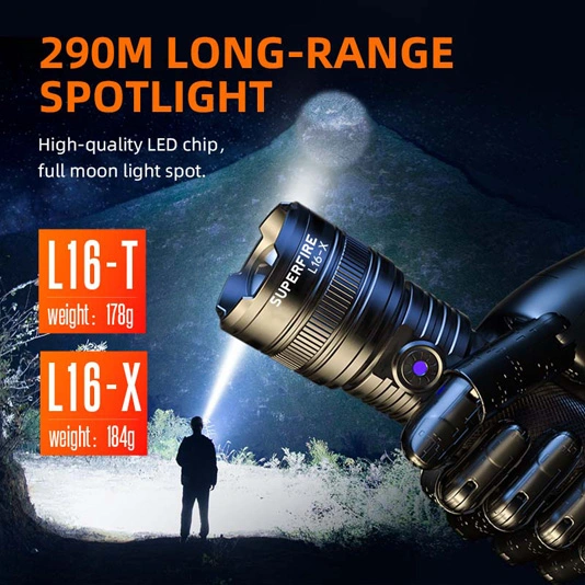Linterna de zoom telescópico recargable SUPERFIRE L16-T/L16-X