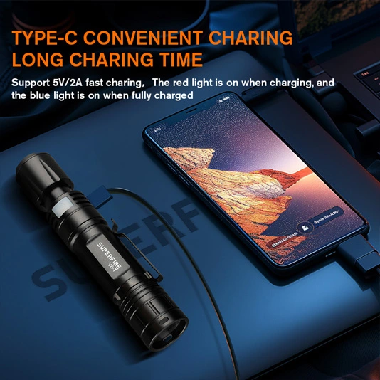 Linterna V8-T con zoom de bolsillo SUPERFIRE SOS Torch Light