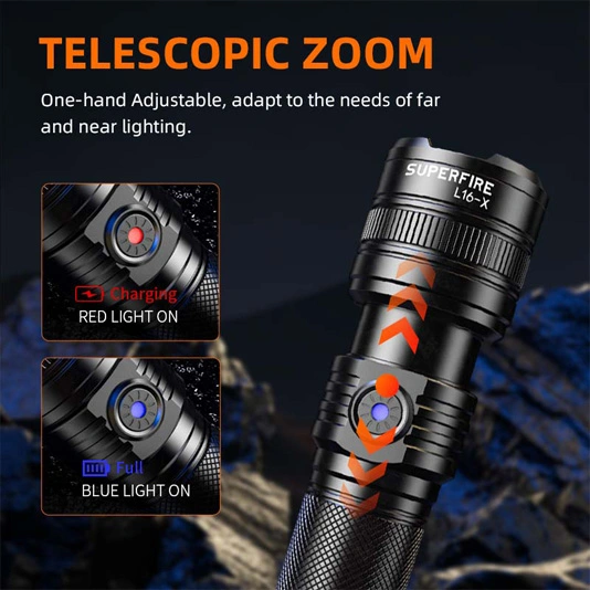 Linterna de zoom telescópico recargable SUPERFIRE L16-T/L16-X