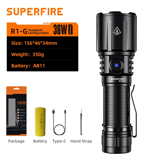 SUPERFIRE R1-G 2300 lúmenes Zoomable de alta potencia USB tipos linterna recargable