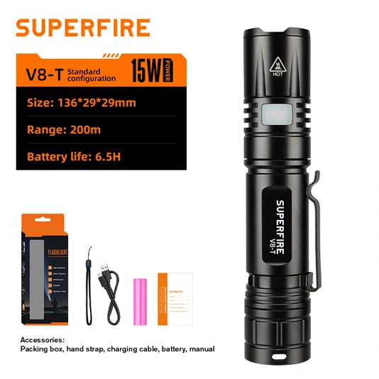 Linterna V8-T con zoom de bolsillo SUPERFIRE SOS Torch Light