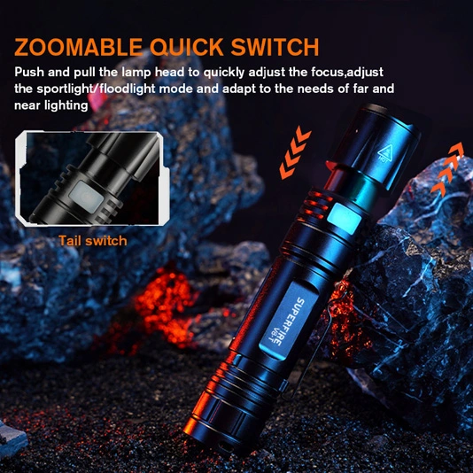 Linterna V8-T con zoom de bolsillo SUPERFIRE SOS Torch Light