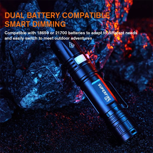 Linterna V8-T con zoom de bolsillo SUPERFIRE SOS Torch Light