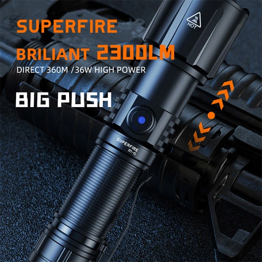 SUPERFIRE R1-G 2300 lúmenes Zoomable de alta potencia USB tipos linterna recargable