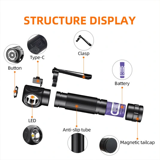 Linterna recargable de ángulo recto 18650 SUPERFIRE TH04 90 grados
