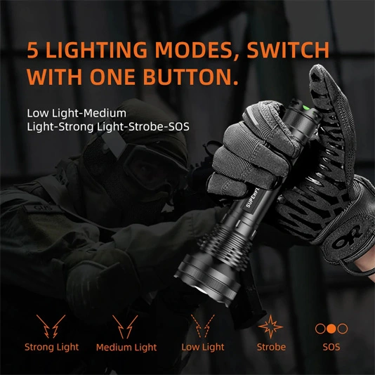 SUPERFIRE L3-P90 2700 lúmenes 36W Linterna recargable LED con zoom