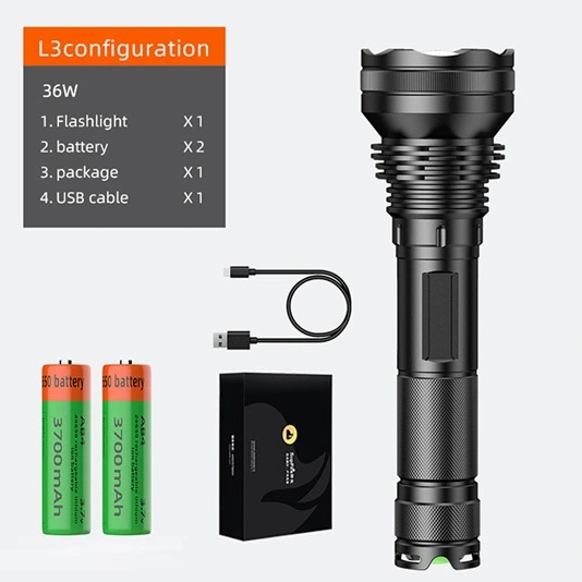 SUPERFIRE L3-P90 2700 lúmenes 36W Linterna recargable LED con zoom