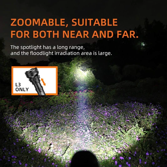 SUPERFIRE L3-P90 2700 lúmenes 36W Linterna recargable LED con zoom