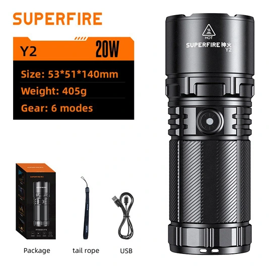 SUPERFIRE Y2 1355 lúmenes linterna de larga distancia de alta potencia recargable