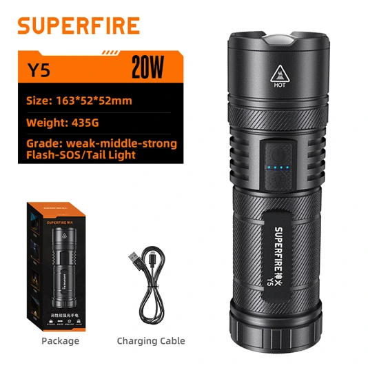 Linterna recargable SUPERFIRE Y5 1200 lúmenes 20W con Banco de energía