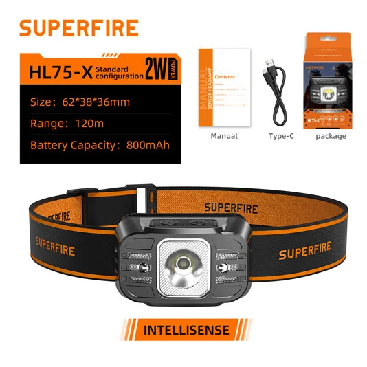 Antorcha de cabeza con sensor de movimiento serie SUPERFIRE HL75