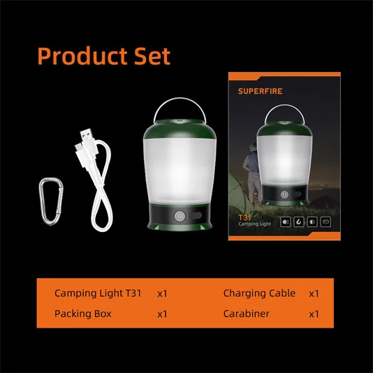 Luz LED para acampar SUPERFIRE T31 18650 USB
