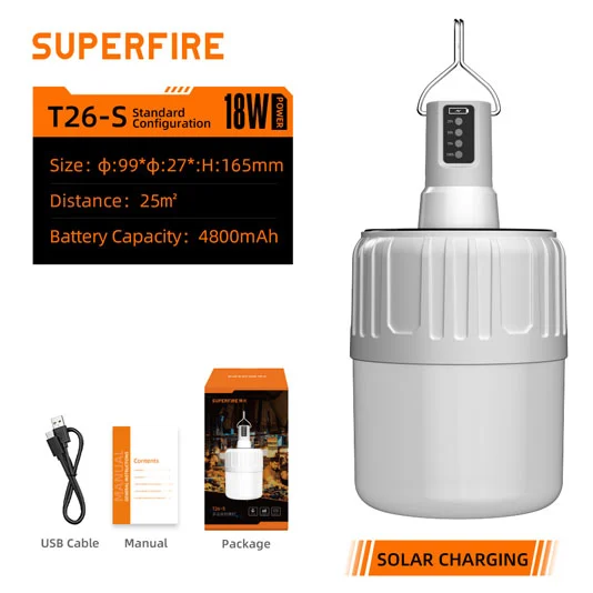 Luz LED de luz LED recargable solar SUPERFIRE T26-S