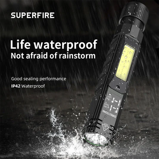 Luz DE TRABAJO COB recargable multifuncional SUPERFIRE G19 con base magnética