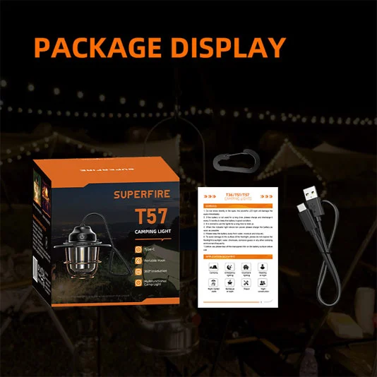 Linterna de acampada de carga USB SUPERFIRE T57