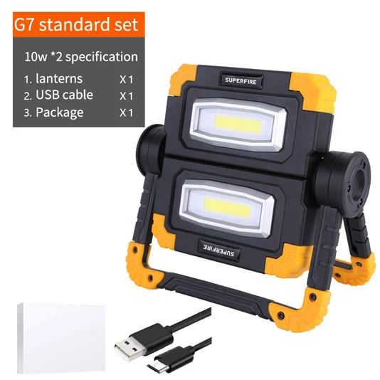 Luz de Trabajo Portátil SUPERFIRE G7, recargable COB, impermeable, LED