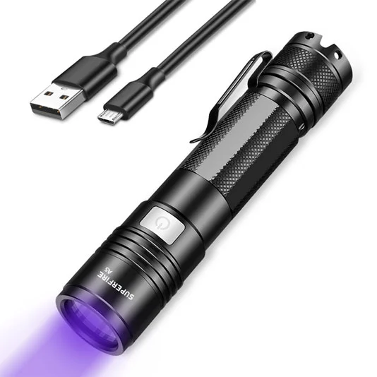 SUPERFIRE A5 395nm impermeable pequeña Luz de mano negro UV antorcha