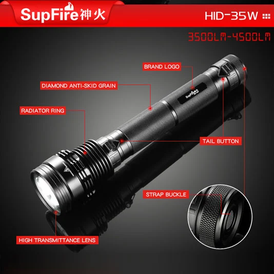 SUPERFIRE HID 35W 3500 lumen pequeño HID Xenon Linterna