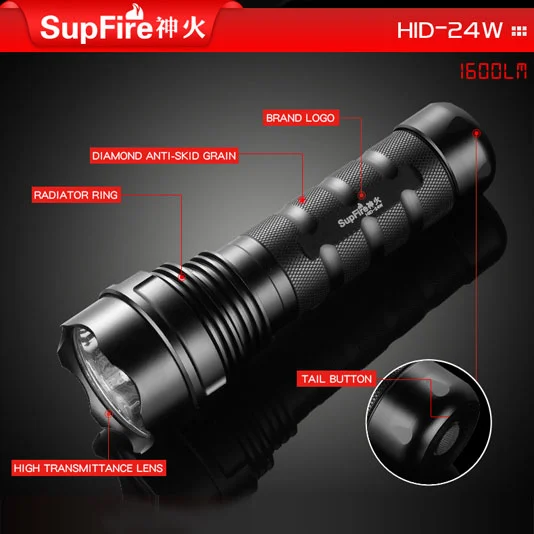 Linterna de xenón SUPERFIRE HID 24W 1600 Lumen
