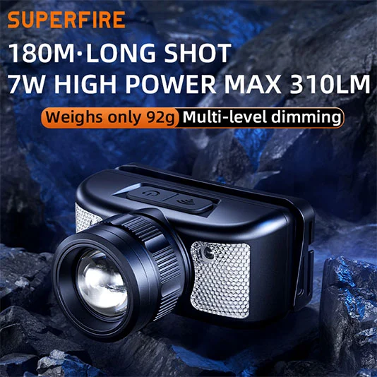 Faro delantero SUPERFIRE HL91 310 Lumen con luz blanca y roja