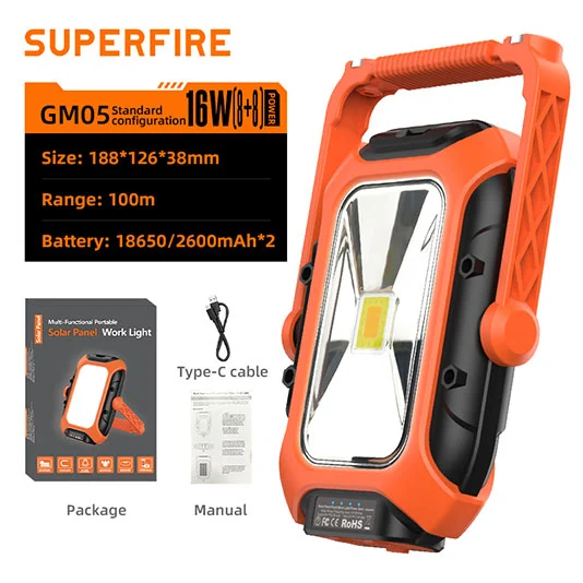 Luz DE TRABAJO magnética solar SUPERFIRE GM05