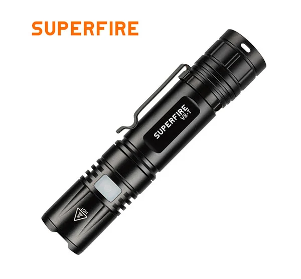 Linterna V8-T con zoom de bolsillo SUPERFIRE SOS Torch Light